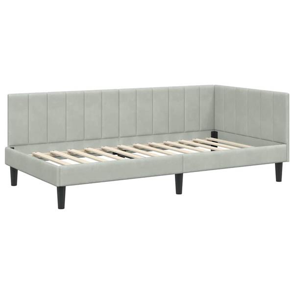 Grote foto vidaxl hoekbedframe met hoofdeinde lichtgrijs 90 x 190 cm fluweel antiek en kunst stoelen en banken