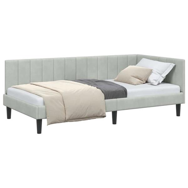 Grote foto vidaxl hoekbedframe met hoofdeinde lichtgrijs 90 x 190 cm fluweel antiek en kunst stoelen en banken