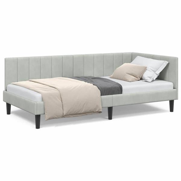 Grote foto vidaxl hoekbedframe met hoofdeinde lichtgrijs 90 x 190 cm fluweel antiek en kunst stoelen en banken