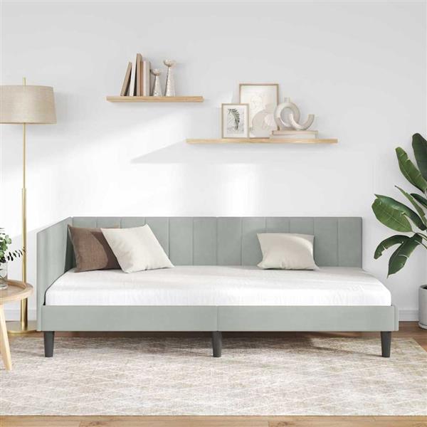 Grote foto vidaxl hoekbedframe met hoofdeinde lichtgrijs 90 x 190 cm fluweel antiek en kunst stoelen en banken