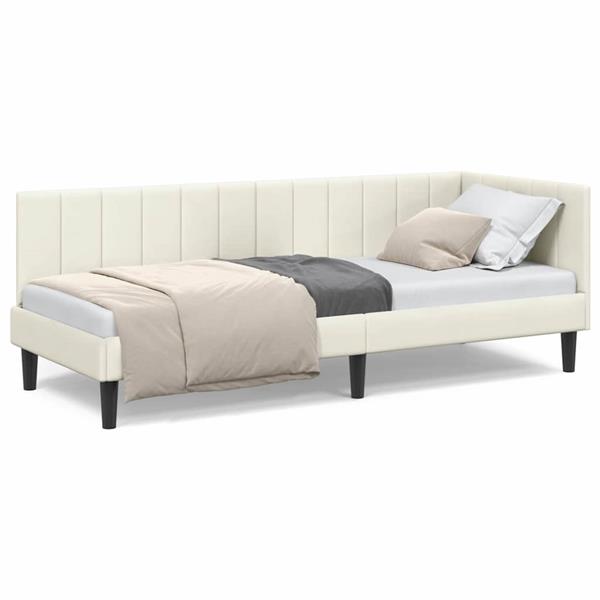 Grote foto vidaxl hoekbedframe met hoofdeinde cr me 80 x 200 cm fluweel antiek en kunst stoelen en banken