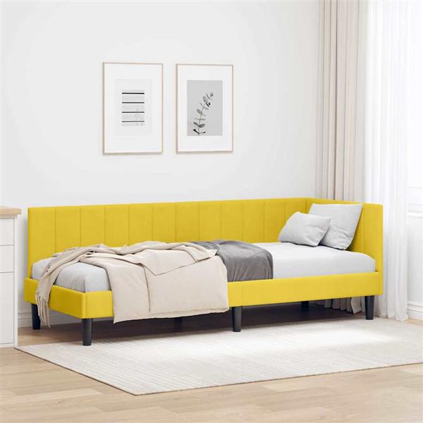 Grote foto vidaxl hoekbedframe met hoofdeinde geel 80 x 200 cm fluweel antiek en kunst stoelen en banken