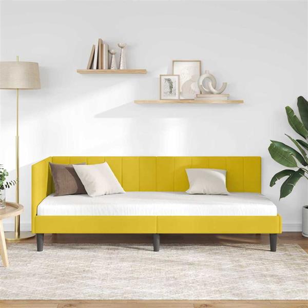 Grote foto vidaxl hoekbedframe met hoofdeinde geel 80 x 200 cm fluweel antiek en kunst stoelen en banken