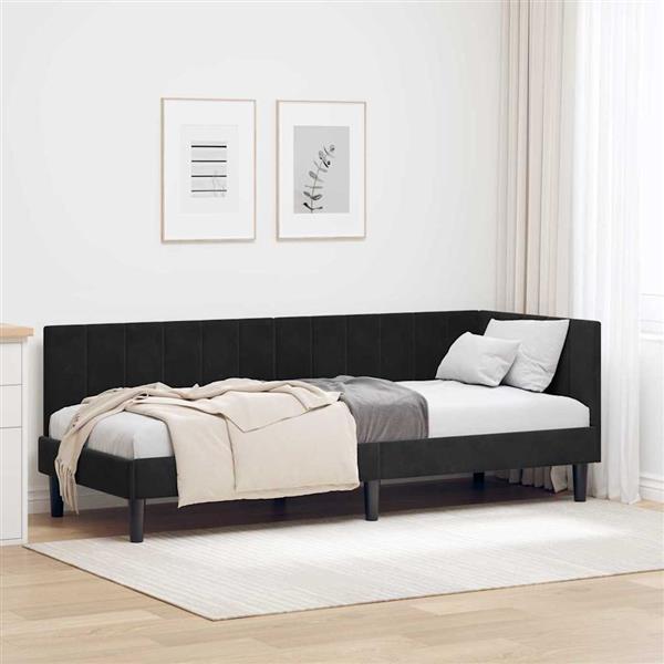 Grote foto vidaxl hoekbedframe met hoofdeinde zwart 80 x 200 cm fluweel antiek en kunst stoelen en banken