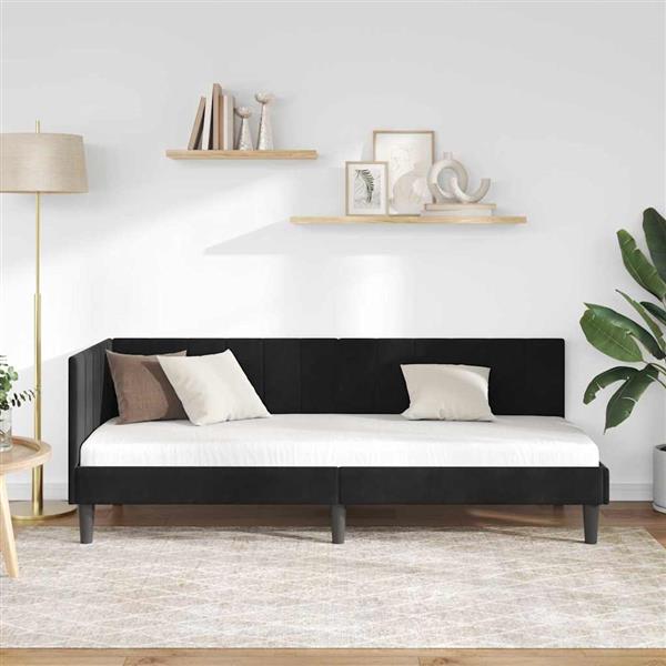 Grote foto vidaxl hoekbedframe met hoofdeinde zwart 80 x 200 cm fluweel antiek en kunst stoelen en banken
