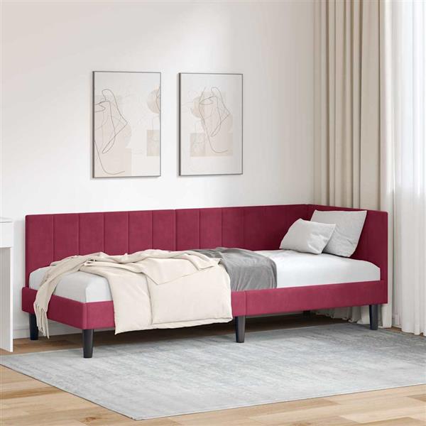 Grote foto vidaxl hoekbedframe met hoofdeinde wijnrood 80 x 200 cm fluweel antiek en kunst stoelen en banken
