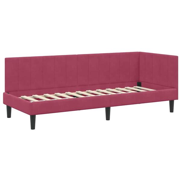 Grote foto vidaxl hoekbedframe met hoofdeinde wijnrood 80 x 200 cm fluweel antiek en kunst stoelen en banken