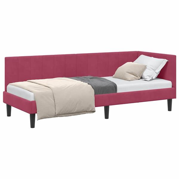 Grote foto vidaxl hoekbedframe met hoofdeinde wijnrood 80 x 200 cm fluweel antiek en kunst stoelen en banken