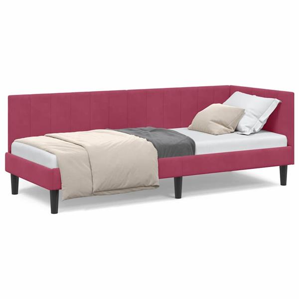 Grote foto vidaxl hoekbedframe met hoofdeinde wijnrood 80 x 200 cm fluweel antiek en kunst stoelen en banken