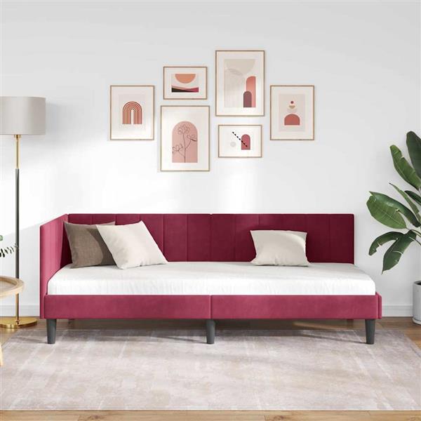 Grote foto vidaxl hoekbedframe met hoofdeinde wijnrood 80 x 200 cm fluweel antiek en kunst stoelen en banken