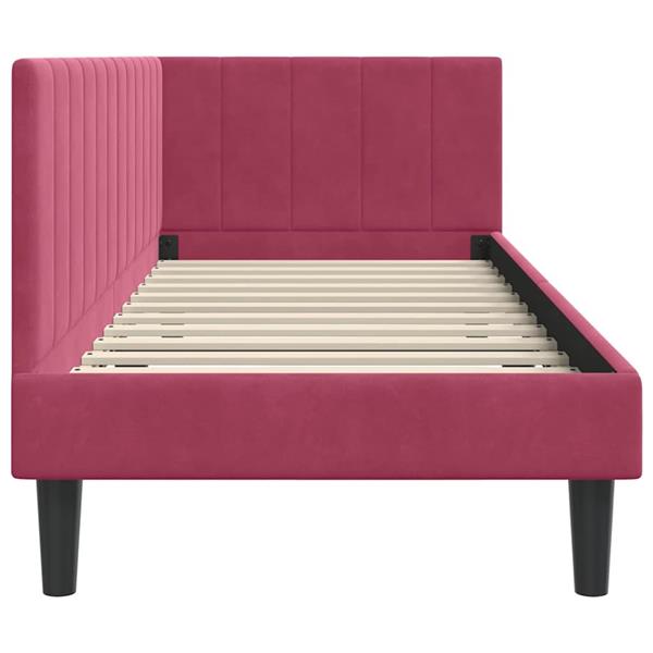 Grote foto vidaxl hoekbedframe met hoofdeinde wijnrood 80 x 200 cm fluweel antiek en kunst stoelen en banken