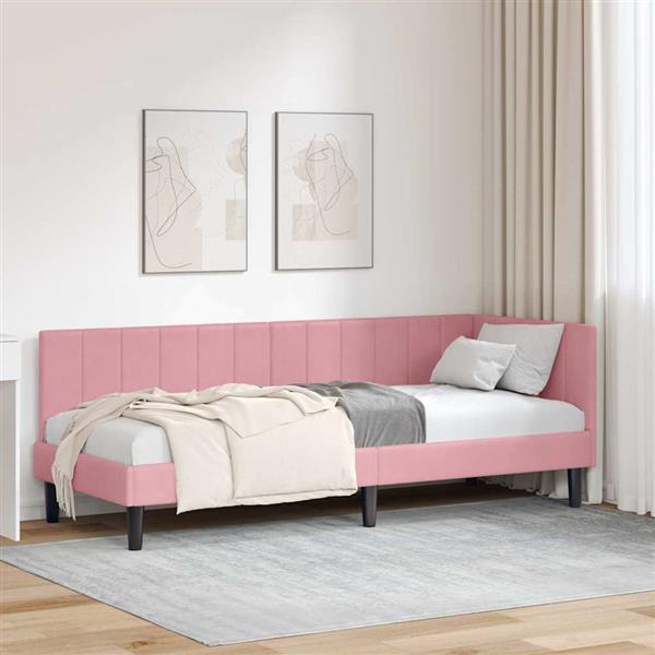 Grote foto vidaxl hoekbedframe met hoofdeinde roze 80 x 200 cm fluweel antiek en kunst stoelen en banken