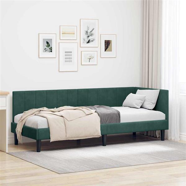 Grote foto vidaxl hoekbedframe met hoofdeinde donkergroen 80 x 200 cm fluweel antiek en kunst stoelen en banken