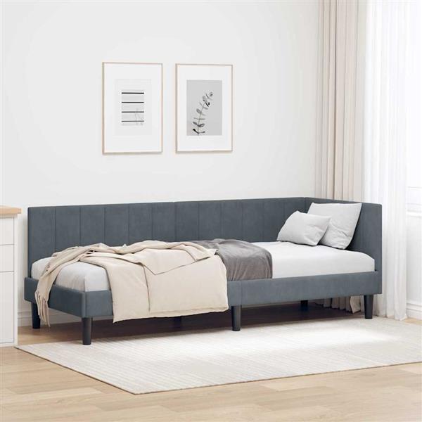 Grote foto vidaxl hoekbedframe met hoofdeinde donkergrijs 80 x 200 cm fluweel antiek en kunst stoelen en banken