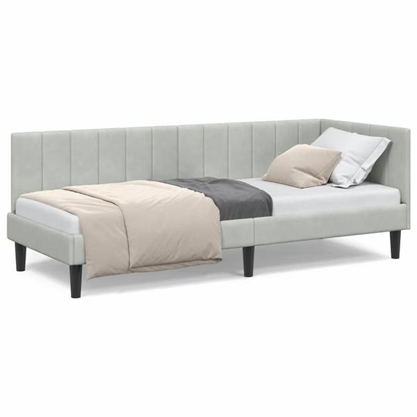 Grote foto vidaxl hoekbedframe met hoofdeinde lichtgrijs 80 x 200 cm fluweel antiek en kunst stoelen en banken