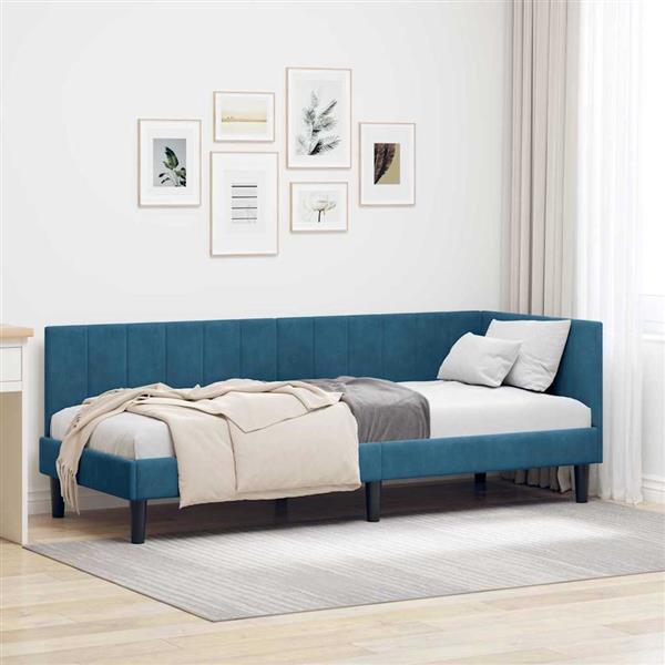 Grote foto vidaxl hoekbedframe met hoofdeinde blauw 80 x 200 cm fluweel antiek en kunst stoelen en banken
