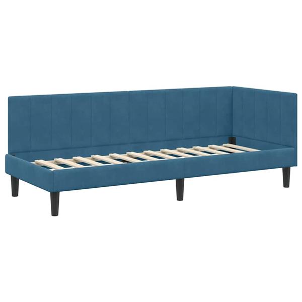 Grote foto vidaxl hoekbedframe met hoofdeinde blauw 80 x 200 cm fluweel antiek en kunst stoelen en banken