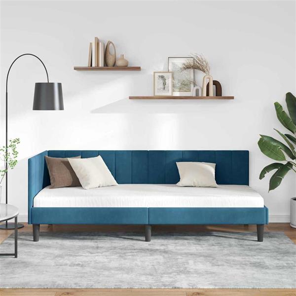 Grote foto vidaxl hoekbedframe met hoofdeinde blauw 80 x 200 cm fluweel antiek en kunst stoelen en banken