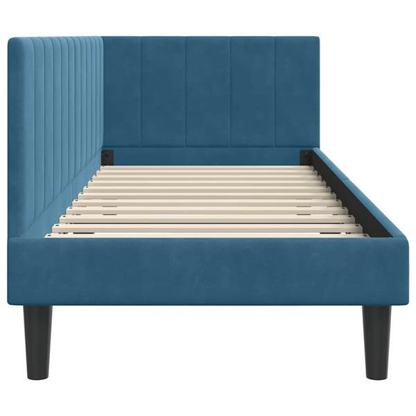 Grote foto vidaxl hoekbedframe met hoofdeinde blauw 80 x 200 cm fluweel antiek en kunst stoelen en banken