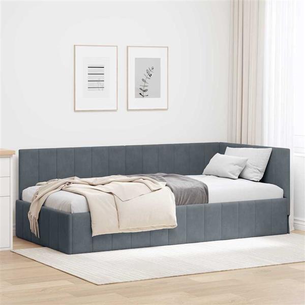 Grote foto vidaxl hoekbedframe met hoofdeinde donkergrijs 100 x 200 cm fluweel antiek en kunst stoelen en banken