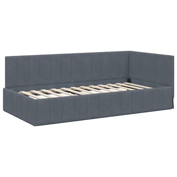 Grote foto vidaxl hoekbedframe met hoofdeinde donkergrijs 100 x 200 cm fluweel antiek en kunst stoelen en banken