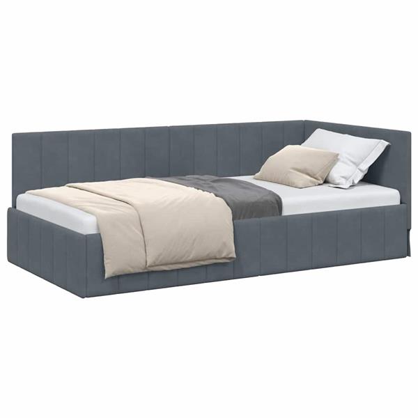 Grote foto vidaxl hoekbedframe met hoofdeinde donkergrijs 100 x 200 cm fluweel antiek en kunst stoelen en banken