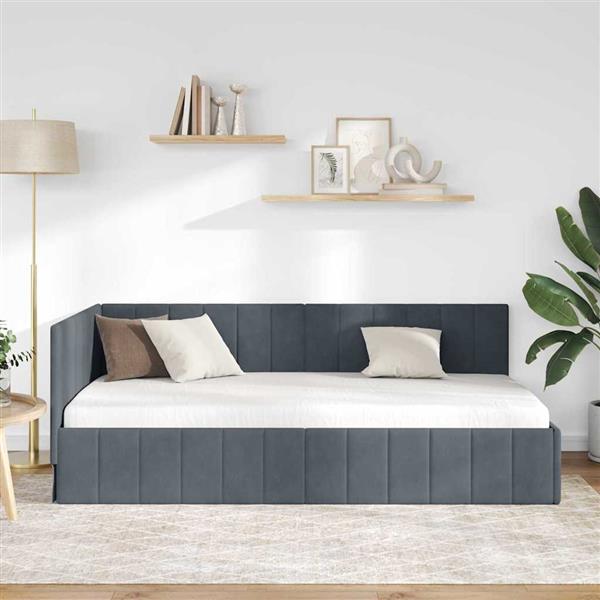 Grote foto vidaxl hoekbedframe met hoofdeinde donkergrijs 100 x 200 cm fluweel antiek en kunst stoelen en banken