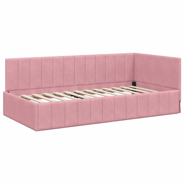 Grote foto vidaxl hoekbedframe met hoofdeinde roze 90 x 200 cm fluweel antiek en kunst stoelen en banken