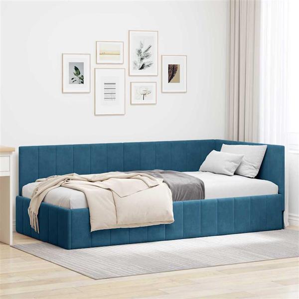 Grote foto vidaxl hoekbedframe met hoofdeinde blauw 90 x 200 cm fluweel antiek en kunst stoelen en banken