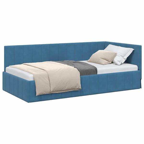 Grote foto vidaxl hoekbedframe met hoofdeinde blauw 90 x 200 cm fluweel antiek en kunst stoelen en banken