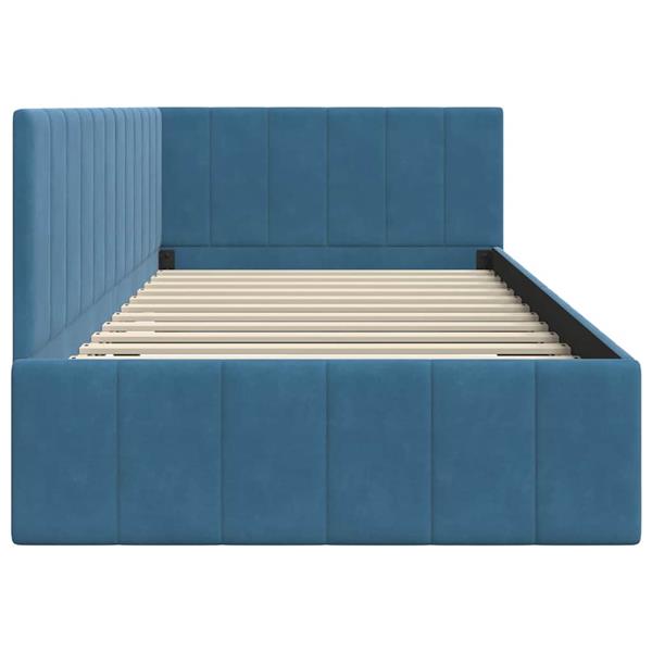 Grote foto vidaxl hoekbedframe met hoofdeinde blauw 90 x 200 cm fluweel antiek en kunst stoelen en banken