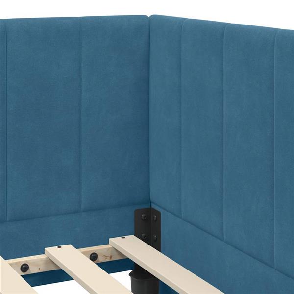 Grote foto vidaxl hoekbedframe met hoofdeinde blauw 90 x 200 cm fluweel antiek en kunst stoelen en banken