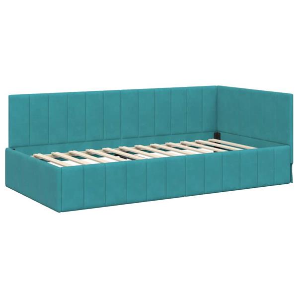 Grote foto vidaxl hoekbedframe met hoofdeinde turquoise 90 x 190 cm fluweel antiek en kunst stoelen en banken