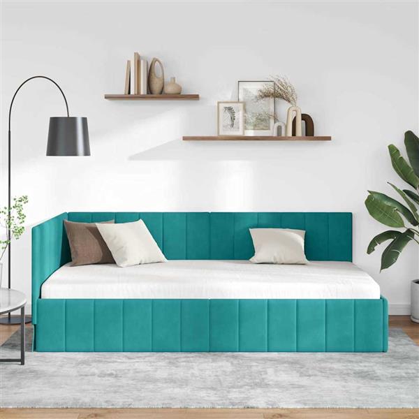 Grote foto vidaxl hoekbedframe met hoofdeinde turquoise 90 x 190 cm fluweel antiek en kunst stoelen en banken