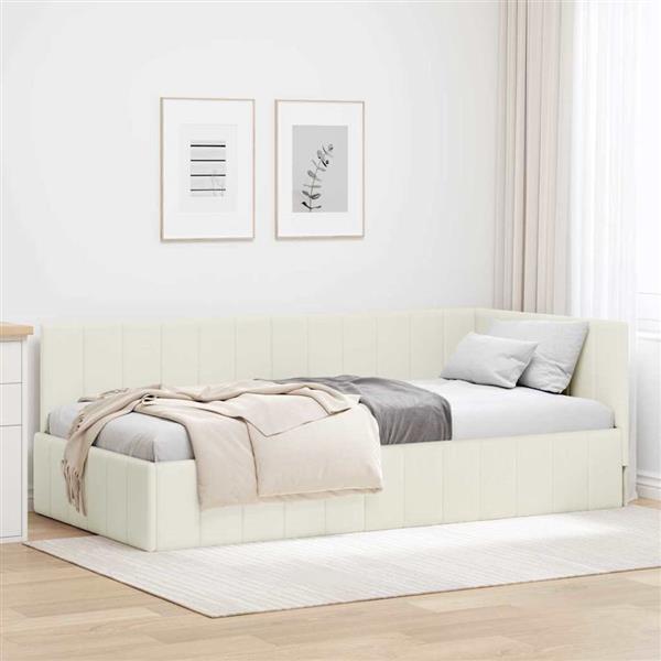 Grote foto vidaxl hoekbedframe met hoofdeinde cr me 90 x 190 cm fluweel antiek en kunst stoelen en banken