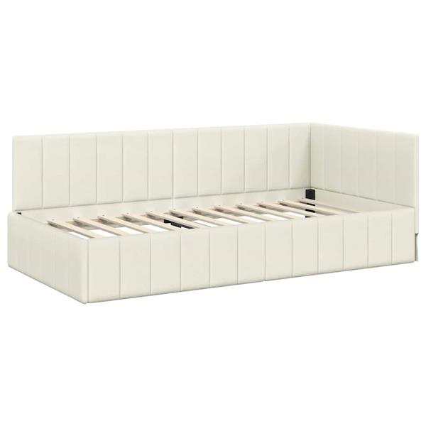 Grote foto vidaxl hoekbedframe met hoofdeinde cr me 90 x 190 cm fluweel antiek en kunst stoelen en banken
