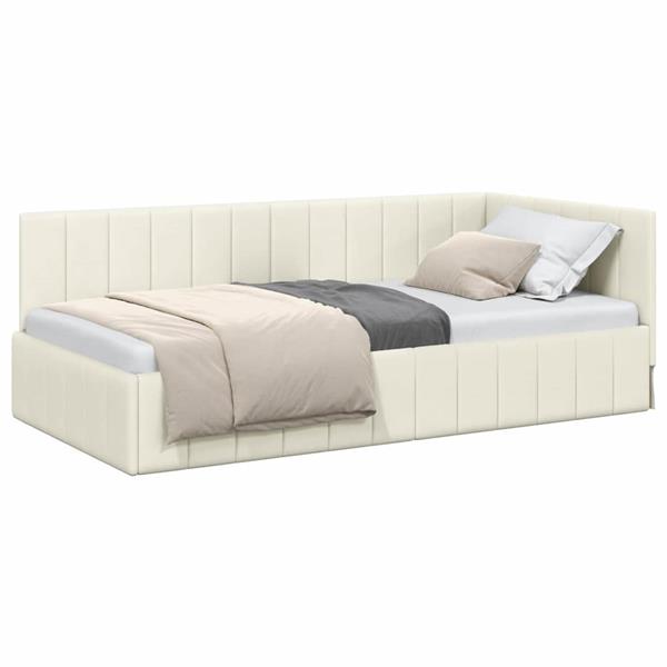 Grote foto vidaxl hoekbedframe met hoofdeinde cr me 90 x 190 cm fluweel antiek en kunst stoelen en banken