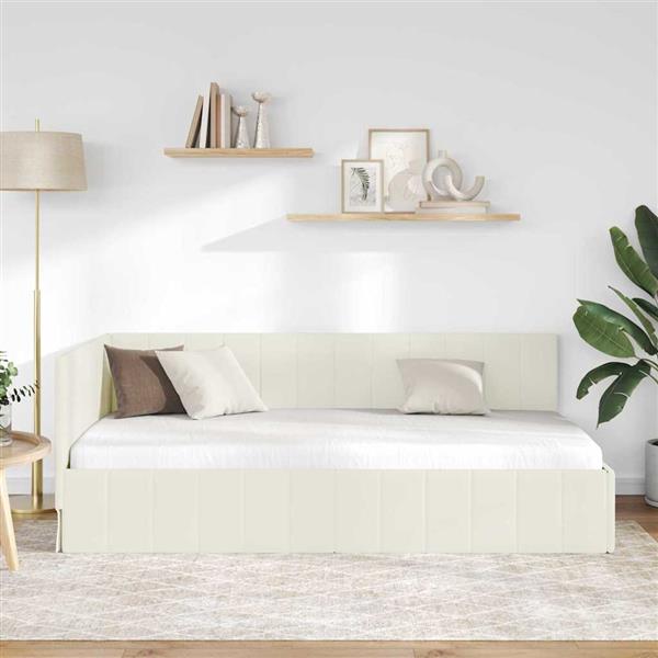 Grote foto vidaxl hoekbedframe met hoofdeinde cr me 90 x 190 cm fluweel antiek en kunst stoelen en banken