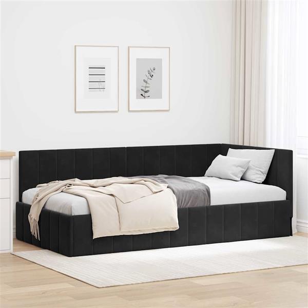 Grote foto vidaxl hoekbedframe met hoofdeinde zwart 90 x 190 cm fluweel antiek en kunst stoelen en banken