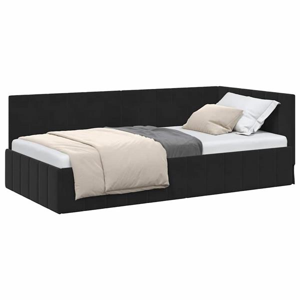 Grote foto vidaxl hoekbedframe met hoofdeinde zwart 90 x 190 cm fluweel antiek en kunst stoelen en banken