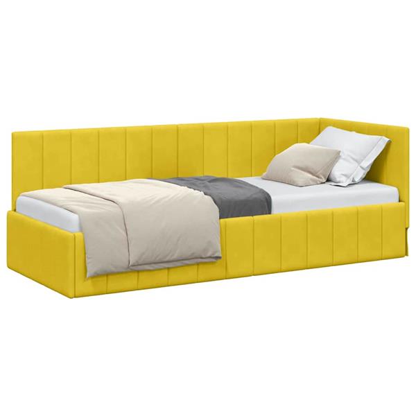 Grote foto vidaxl hoekbedframe met hoofdeinde geel 80 x 200 cm fluweel antiek en kunst stoelen en banken