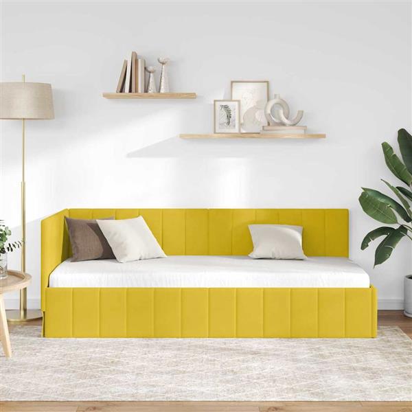 Grote foto vidaxl hoekbedframe met hoofdeinde geel 80 x 200 cm fluweel antiek en kunst stoelen en banken