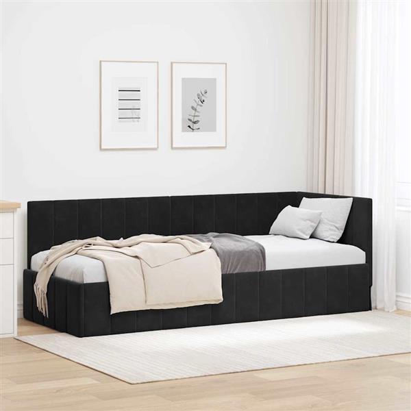 Grote foto vidaxl hoekbedframe met hoofdeinde zwart 80 x 200 cm fluweel antiek en kunst stoelen en banken