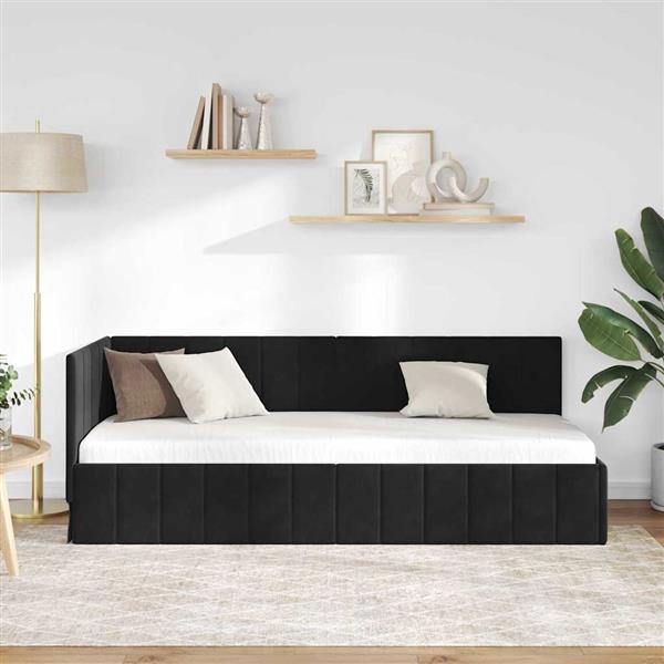 Grote foto vidaxl hoekbedframe met hoofdeinde zwart 80 x 200 cm fluweel antiek en kunst stoelen en banken