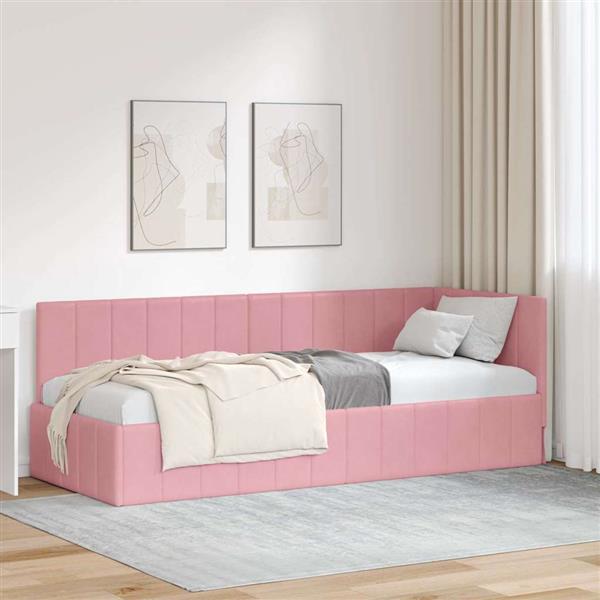 Grote foto vidaxl hoekbedframe met hoofdeinde roze 80 x 200 cm fluweel antiek en kunst stoelen en banken