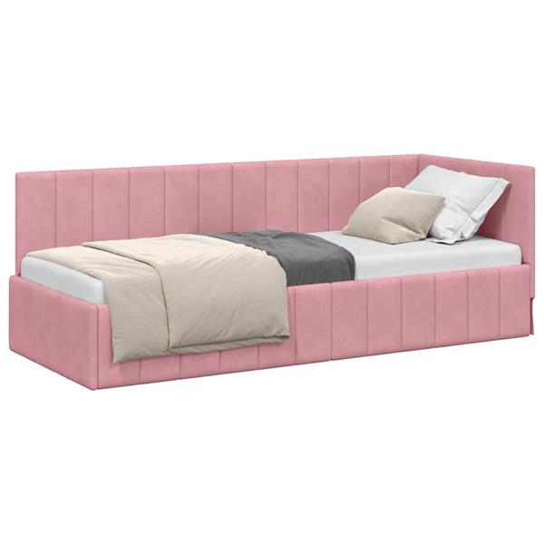 Grote foto vidaxl hoekbedframe met hoofdeinde roze 80 x 200 cm fluweel antiek en kunst stoelen en banken