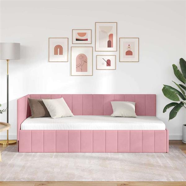 Grote foto vidaxl hoekbedframe met hoofdeinde roze 80 x 200 cm fluweel antiek en kunst stoelen en banken