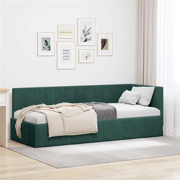 Grote foto vidaxl hoekbedframe met hoofdeinde donkergroen 80 x 200 cm fluweel antiek en kunst stoelen en banken