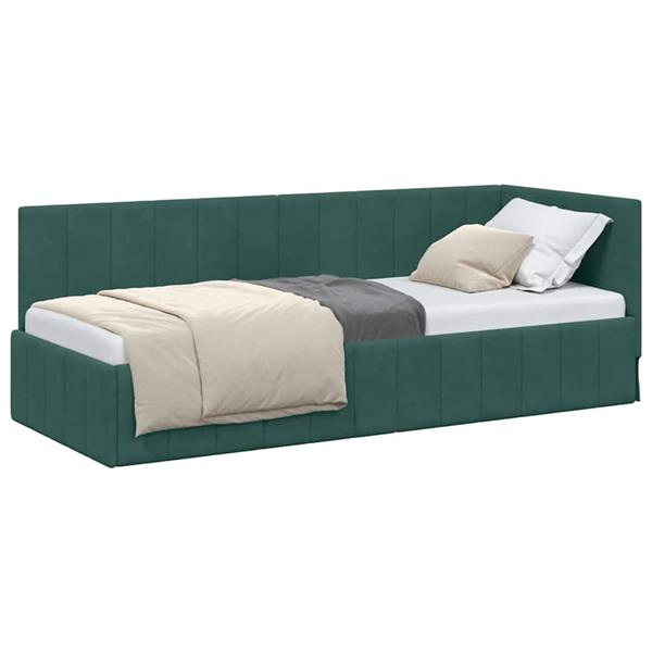 Grote foto vidaxl hoekbedframe met hoofdeinde donkergroen 80 x 200 cm fluweel antiek en kunst stoelen en banken