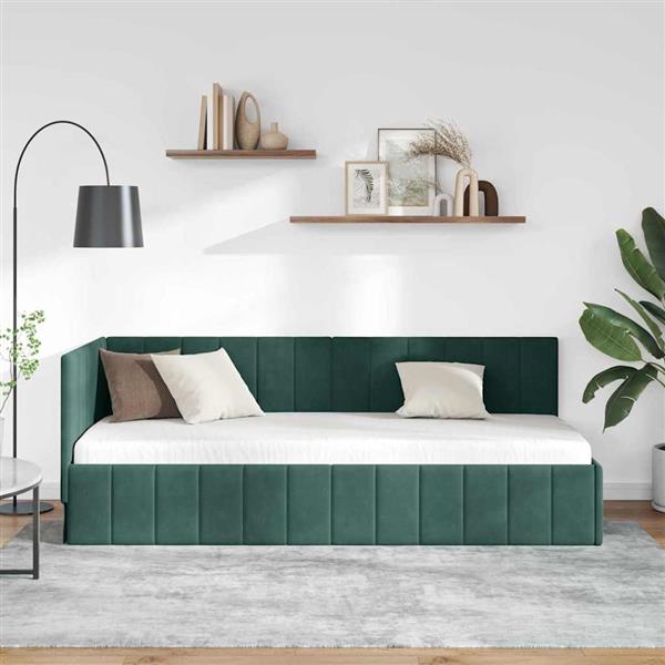 Grote foto vidaxl hoekbedframe met hoofdeinde donkergroen 80 x 200 cm fluweel antiek en kunst stoelen en banken